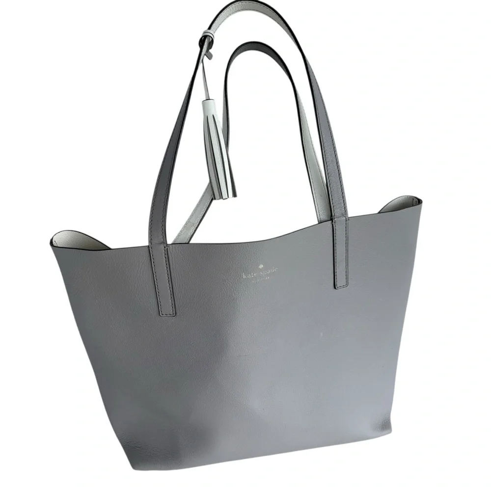 Kate Spade New York Leather Tote Bag with Tassel – Gray